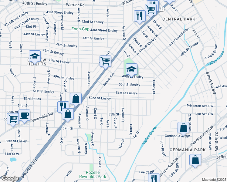 map of restaurants, bars, coffee shops, grocery stores, and more near 1614 51st Street Ensley in Birmingham