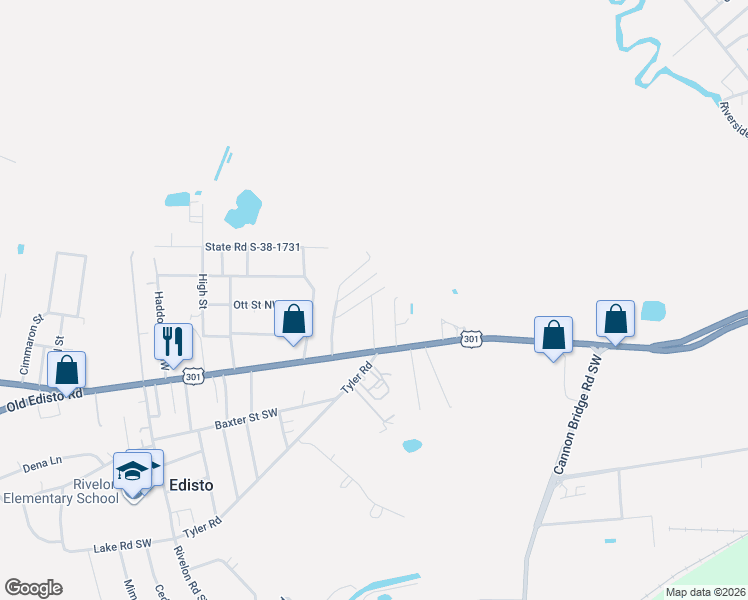map of restaurants, bars, coffee shops, grocery stores, and more near 114 State Road S-38-717 in Orangeburg
