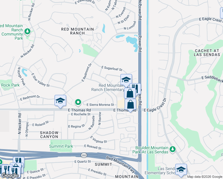 map of restaurants, bars, coffee shops, grocery stores, and more near 3709 North Katmai in Mesa
