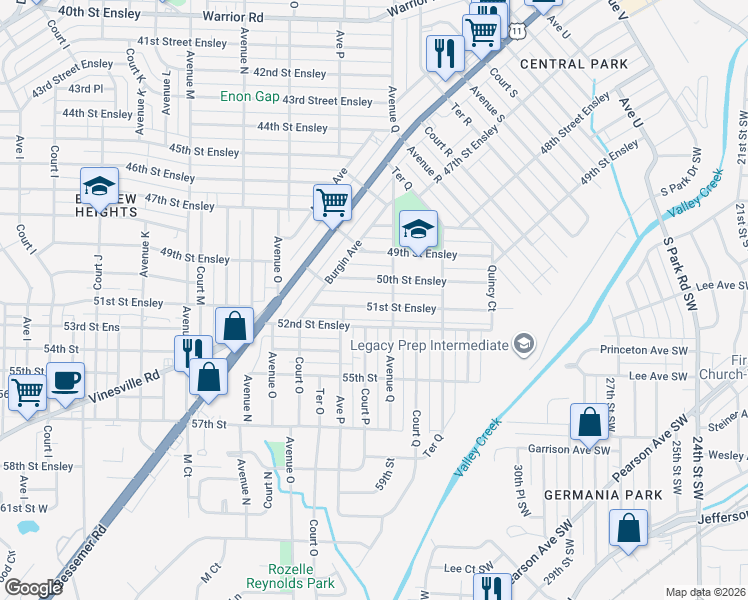 map of restaurants, bars, coffee shops, grocery stores, and more near 1614 51st Street Ensley in Birmingham