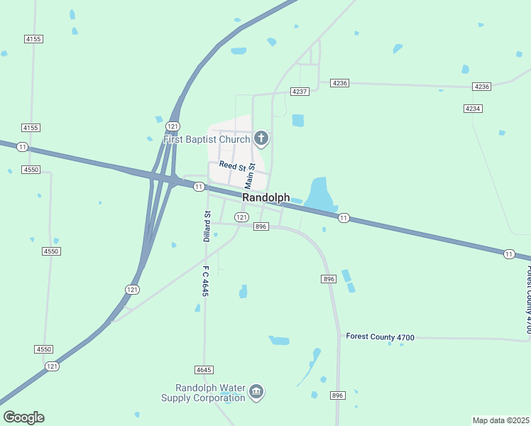 map of restaurants, bars, coffee shops, grocery stores, and more near 207 Farm to Market Road 896 in Randolph