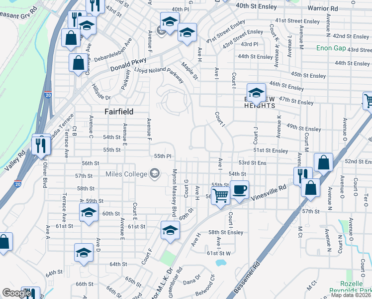 map of restaurants, bars, coffee shops, grocery stores, and more near 4944 Court G in Fairfield