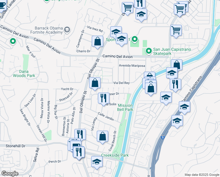 map of restaurants, bars, coffee shops, grocery stores, and more near 33042 Lighthouse Court in San Juan Capistrano