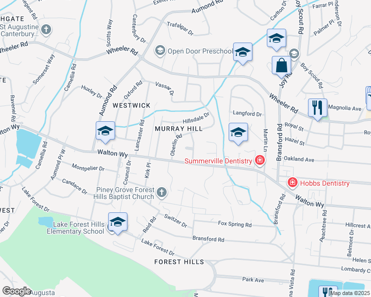 map of restaurants, bars, coffee shops, grocery stores, and more near 757 Fairfield Dr in Augusta