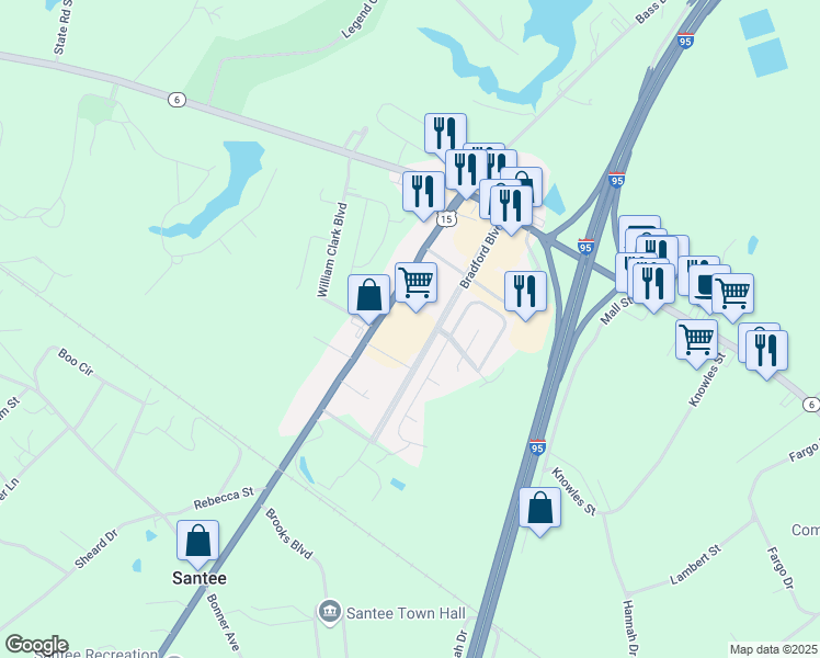 map of restaurants, bars, coffee shops, grocery stores, and more near 697 Bass Drive in Santee