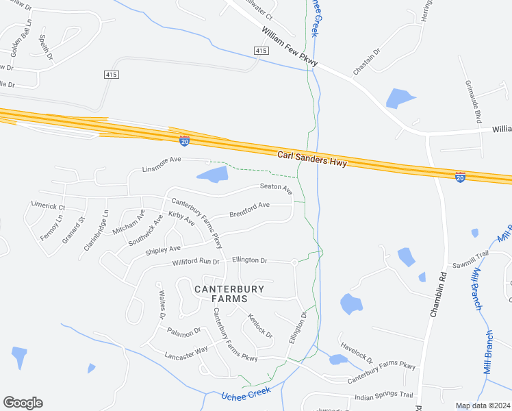 map of restaurants, bars, coffee shops, grocery stores, and more near 340 Brentford Avenue in Grovetown