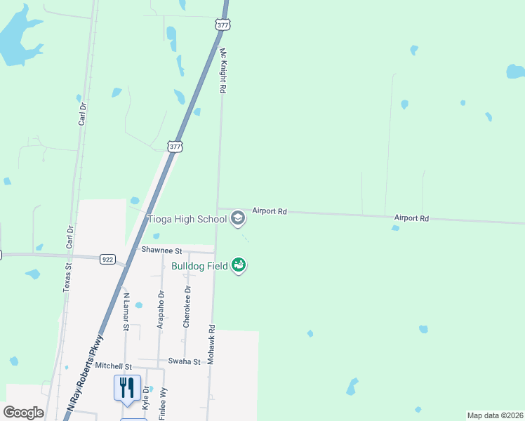 map of restaurants, bars, coffee shops, grocery stores, and more near Airport Road in Tioga