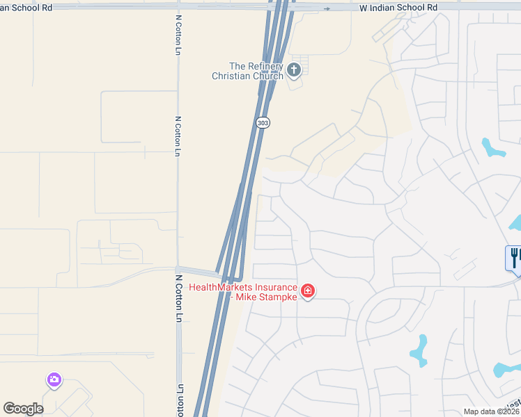 map of restaurants, bars, coffee shops, grocery stores, and more near West Thomas Road in Goodyear