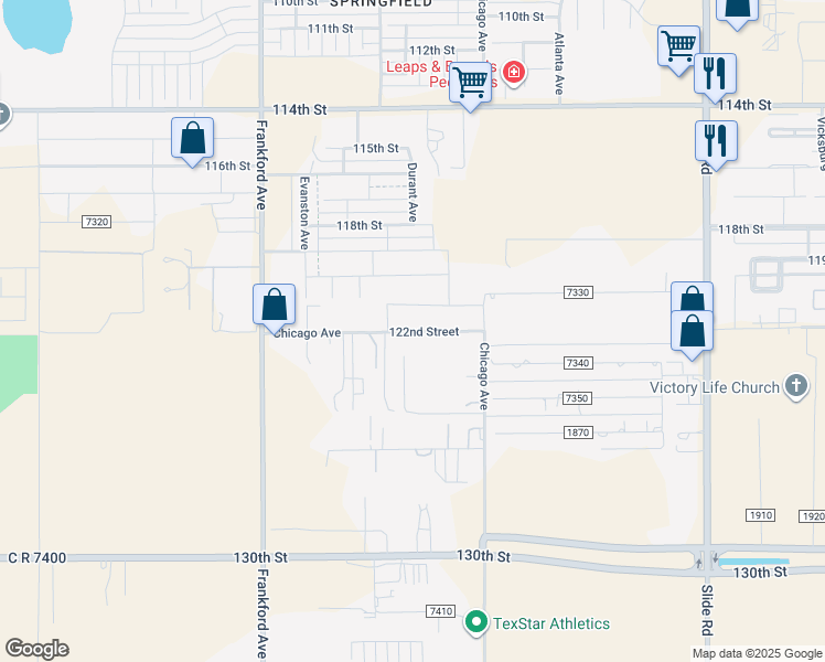 map of restaurants, bars, coffee shops, grocery stores, and more near 5605-5611 122nd Street in Lubbock