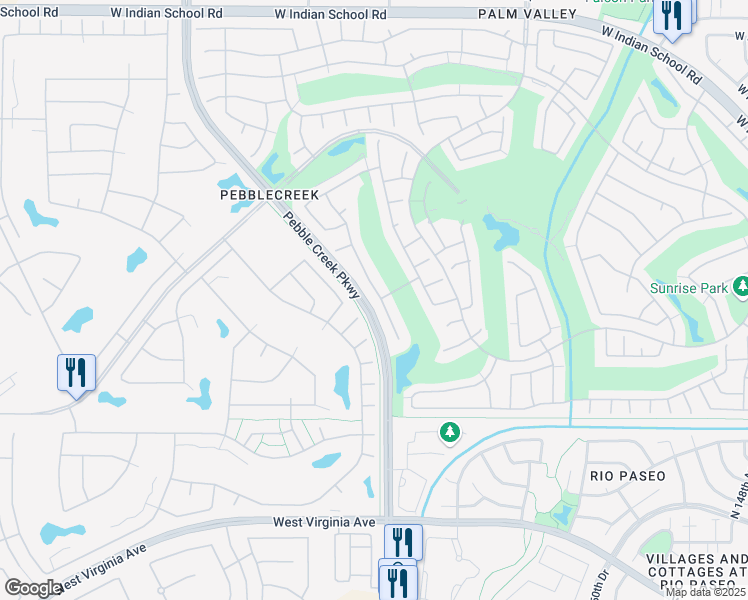 map of restaurants, bars, coffee shops, grocery stores, and more near 3206 North 156th Avenue in Goodyear