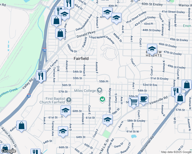 map of restaurants, bars, coffee shops, grocery stores, and more near 533 55th Street in Fairfield