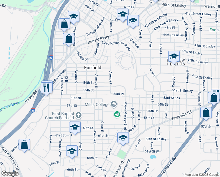 map of restaurants, bars, coffee shops, grocery stores, and more near 533 55th Street in Fairfield