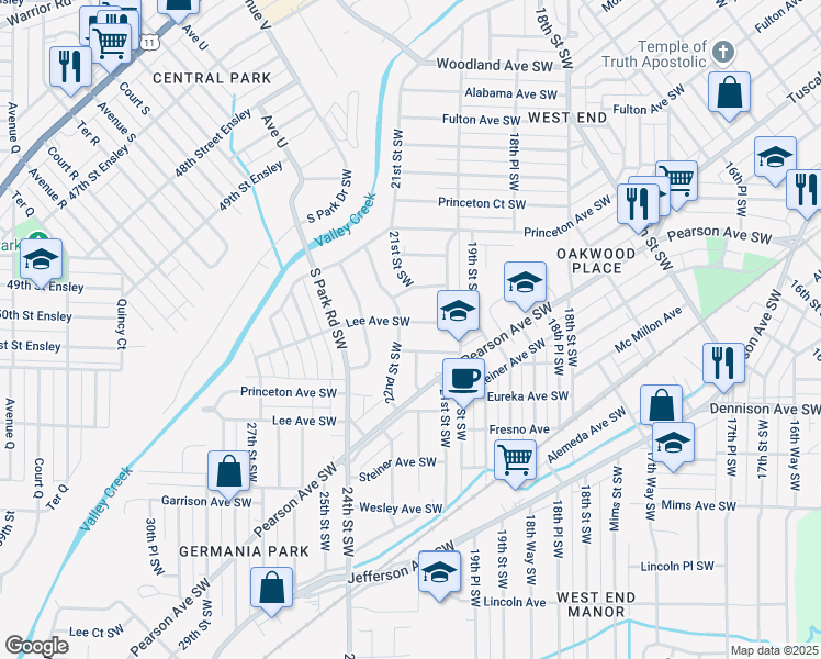 map of restaurants, bars, coffee shops, grocery stores, and more near 2029 Lee Avenue Southwest in Birmingham
