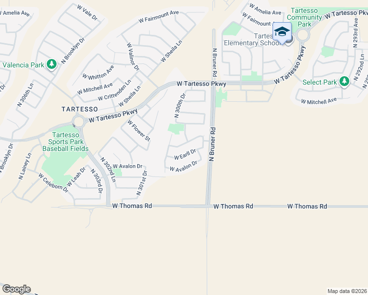 map of restaurants, bars, coffee shops, grocery stores, and more near 29971 West Earll Drive in Buckeye