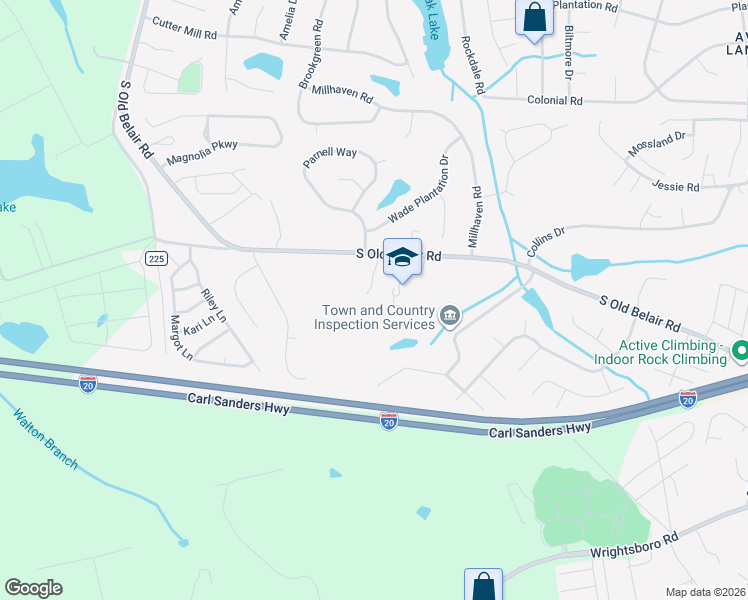 map of restaurants, bars, coffee shops, grocery stores, and more near 433 South Old Belair Road in Grovetown