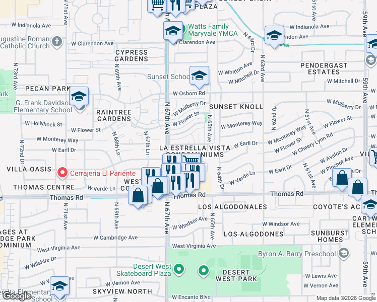 map of restaurants, bars, coffee shops, grocery stores, and more near 3045 North 67th Avenue in Phoenix