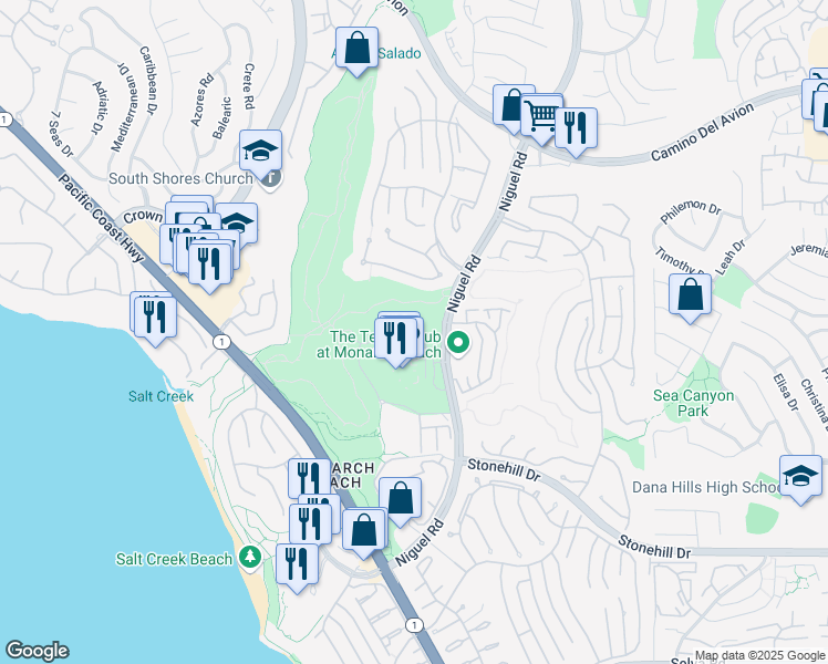map of restaurants, bars, coffee shops, grocery stores, and more near 2 Monarch Beach Resort North in Dana Point