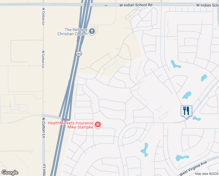 map of restaurants, bars, coffee shops, grocery stores, and more near 16652 West Pinchot Avenue in Goodyear