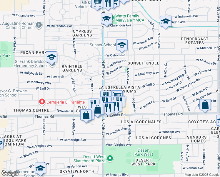 map of restaurants, bars, coffee shops, grocery stores, and more near 3065 North 67th Avenue in Phoenix