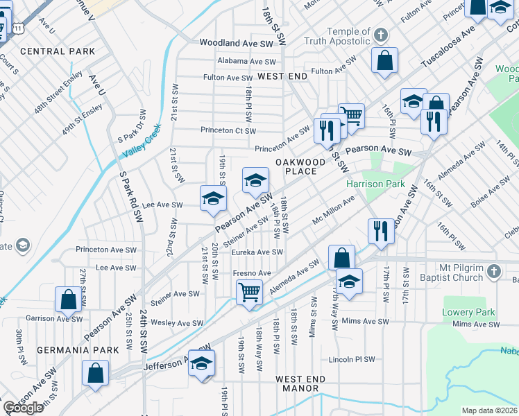 map of restaurants, bars, coffee shops, grocery stores, and more near 700 18th Place Lane Southwest in Birmingham
