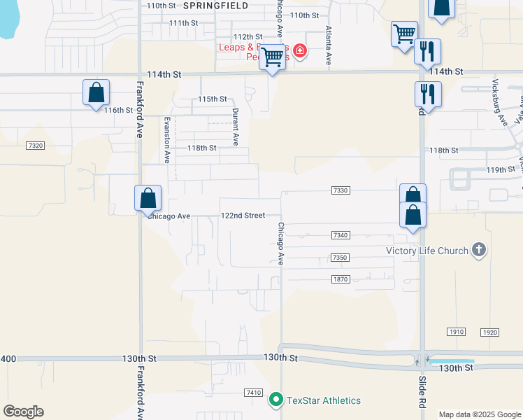 map of restaurants, bars, coffee shops, grocery stores, and more near 5511 122nd Street in Lubbock