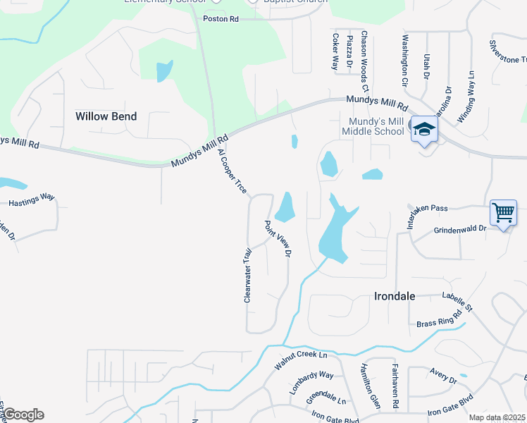 map of restaurants, bars, coffee shops, grocery stores, and more near 9959 Point View Drive in Jonesboro