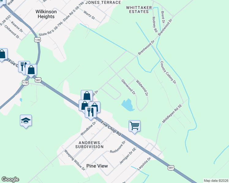 map of restaurants, bars, coffee shops, grocery stores, and more near 1264 Lakeshore Drive in Orangeburg