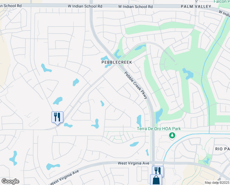 map of restaurants, bars, coffee shops, grocery stores, and more near 15705 West Earll Drive in Goodyear