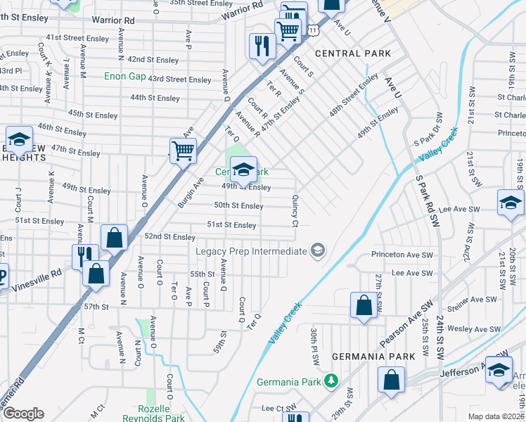 map of restaurants, bars, coffee shops, grocery stores, and more near 1764 51st Street Ensley in Birmingham