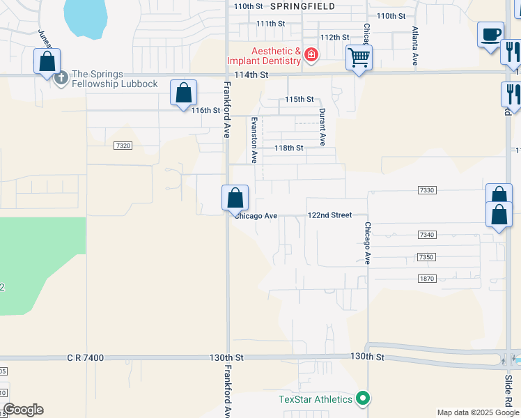 map of restaurants, bars, coffee shops, grocery stores, and more near 5710 122nd Street in Lubbock
