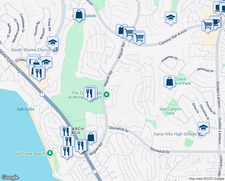 map of restaurants, bars, coffee shops, grocery stores, and more near 7 Centre Court in Dana Point