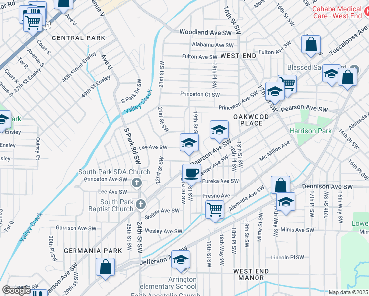map of restaurants, bars, coffee shops, grocery stores, and more near 299 20th Street Southwest in Birmingham