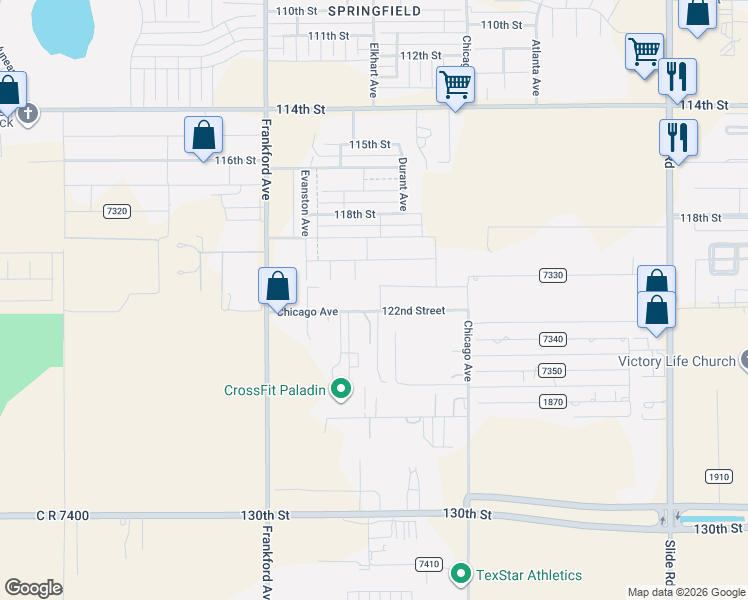 map of restaurants, bars, coffee shops, grocery stores, and more near 5611-5711 122nd Street in Lubbock