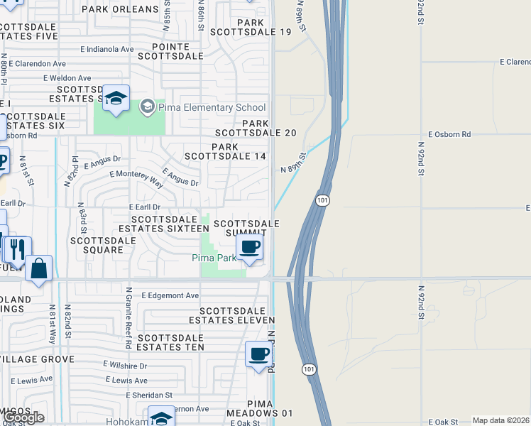 map of restaurants, bars, coffee shops, grocery stores, and more near 8781 East Avalon Drive in Scottsdale