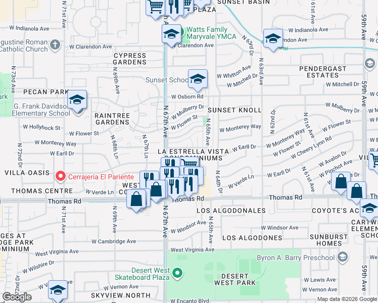 map of restaurants, bars, coffee shops, grocery stores, and more near 3045 North 67th Avenue in Phoenix