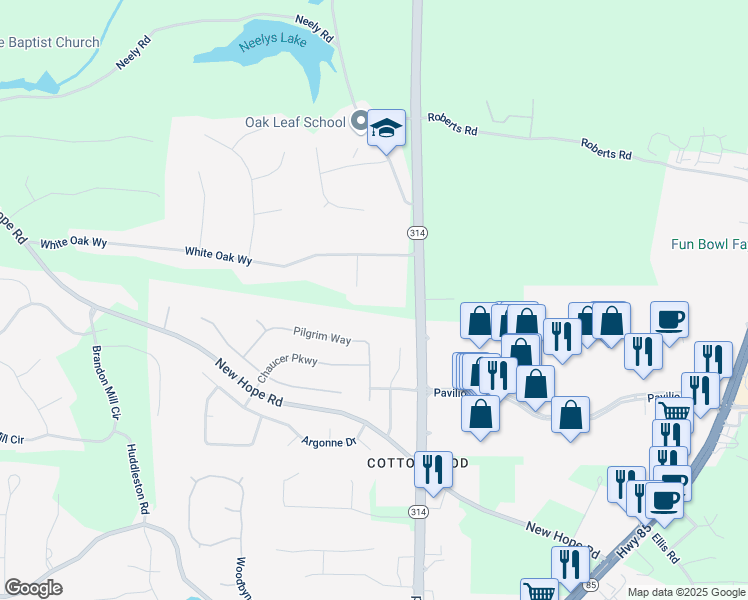 map of restaurants, bars, coffee shops, grocery stores, and more near 120 Black Rock Court in Fayetteville