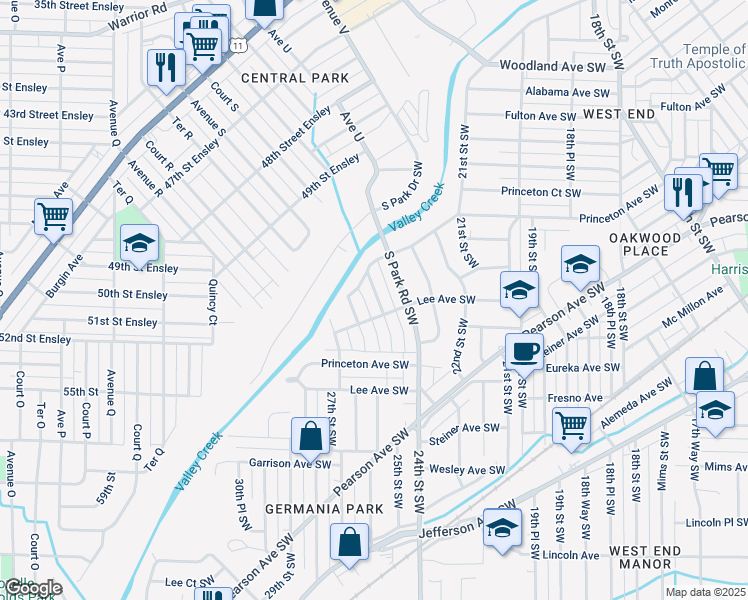 map of restaurants, bars, coffee shops, grocery stores, and more near 224 26th Street Southwest in Birmingham