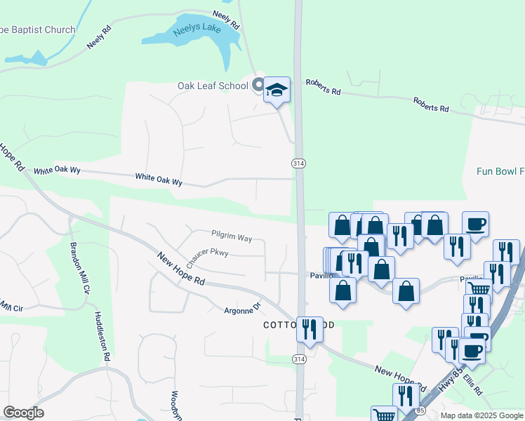map of restaurants, bars, coffee shops, grocery stores, and more near 120 Black Rock Court in Fayetteville