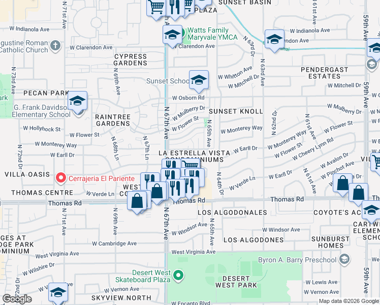 map of restaurants, bars, coffee shops, grocery stores, and more near 3045 North 67th Avenue in Phoenix