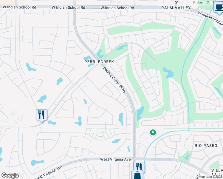 map of restaurants, bars, coffee shops, grocery stores, and more near 15672 West Cheery Lynn Road in Goodyear