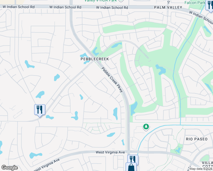 map of restaurants, bars, coffee shops, grocery stores, and more near 3366 North 157th Avenue in Goodyear