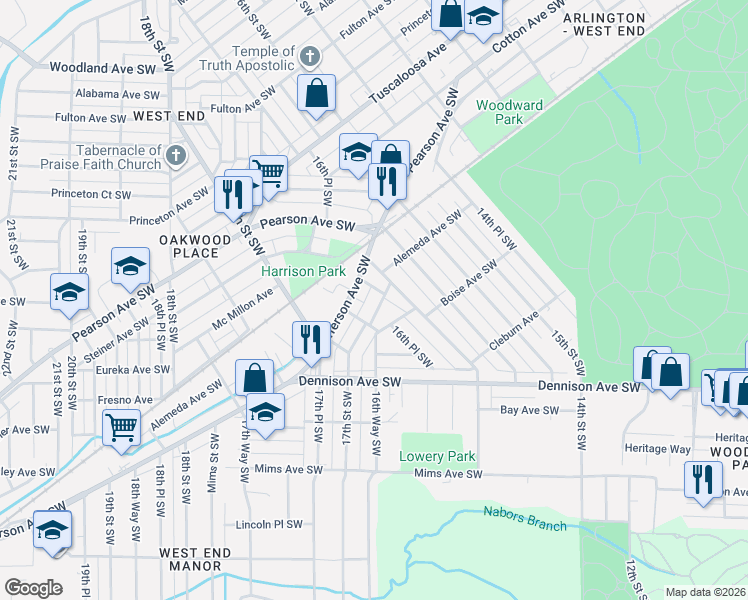 map of restaurants, bars, coffee shops, grocery stores, and more near in Birmingham