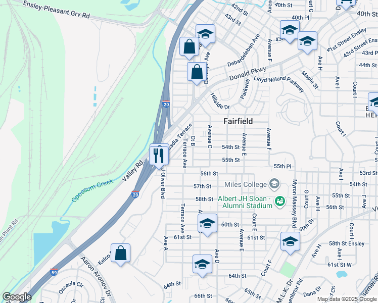 map of restaurants, bars, coffee shops, grocery stores, and more near 5301 Belrosa Terrace in Fairfield