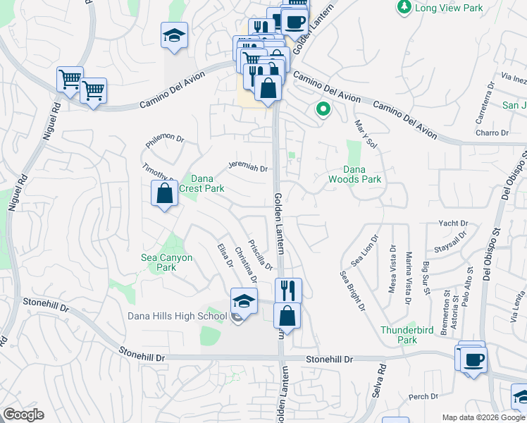 map of restaurants, bars, coffee shops, grocery stores, and more near 32941 Joel Circle in Dana Point