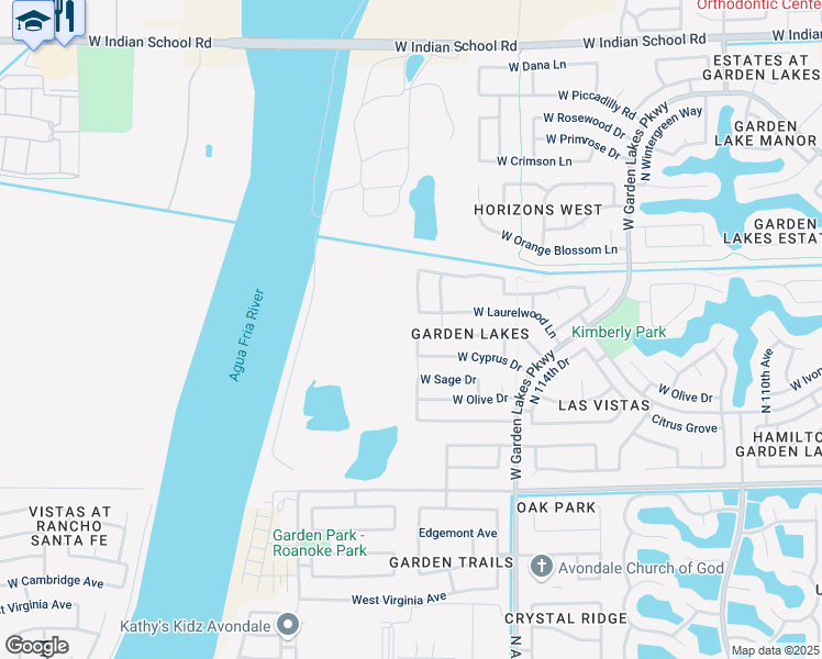 map of restaurants, bars, coffee shops, grocery stores, and more near 3316 North Copenhagen Drive in Avondale