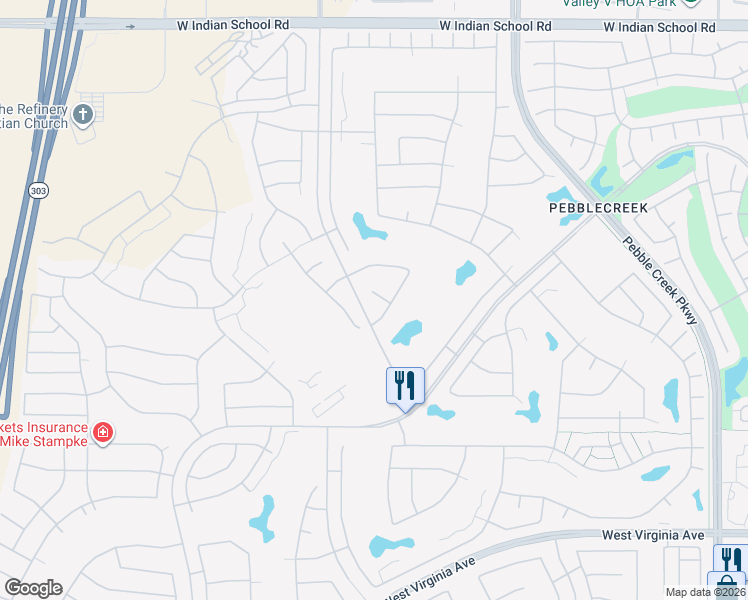 map of restaurants, bars, coffee shops, grocery stores, and more near 16253 West Earll Drive in Goodyear