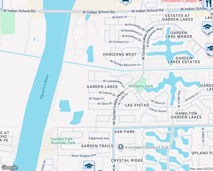 map of restaurants, bars, coffee shops, grocery stores, and more near 11522 West Laurelwood Lane in Avondale