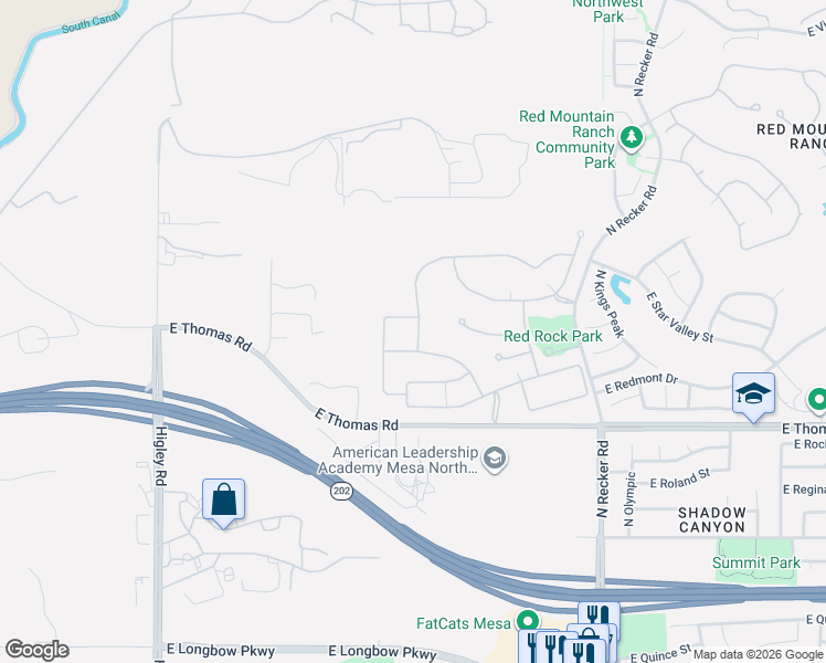 map of restaurants, bars, coffee shops, grocery stores, and more near 3801 North Shenandoah in Mesa