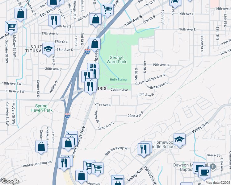 map of restaurants, bars, coffee shops, grocery stores, and more near 333 Cedars Avenue in Birmingham