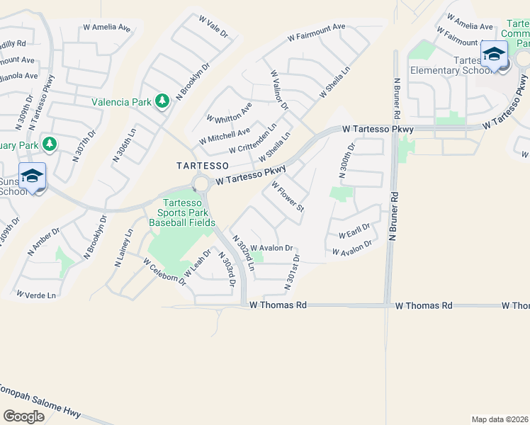 map of restaurants, bars, coffee shops, grocery stores, and more near 30241 West Cheery Lynn Road in Buckeye